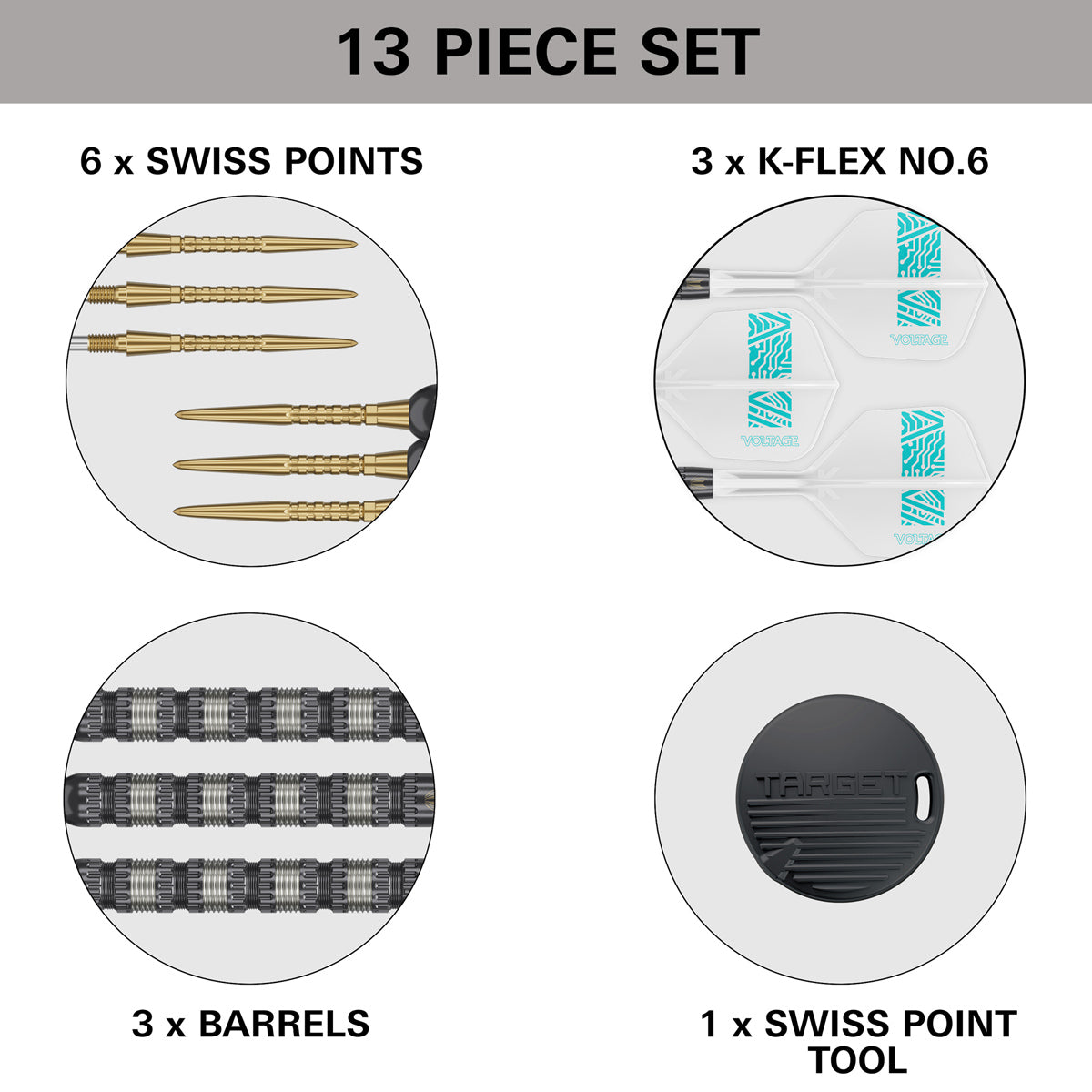 Rob Cross 95K Steel Tip Darts contents image displaying everything included inside the box