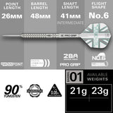 Rob Cross G1 Steel Tip Darts specifications image showing barrel dimensions, weight, and technical details