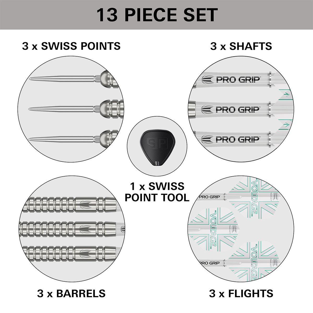 Rob Cross G1 Steel Tip Darts contents image displaying everything included inside the box