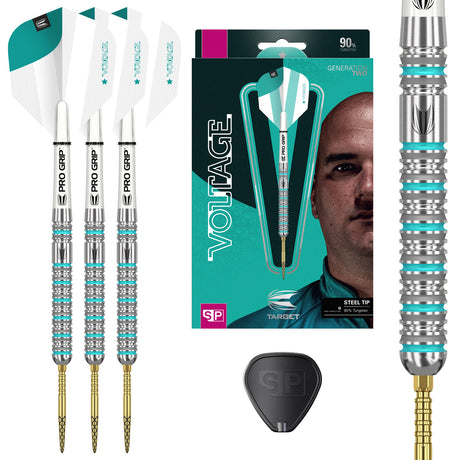 Rob Cross G2 Steel Tip Darts main product image showing the darts, presentation box, flights, shafts, and supplied accessories