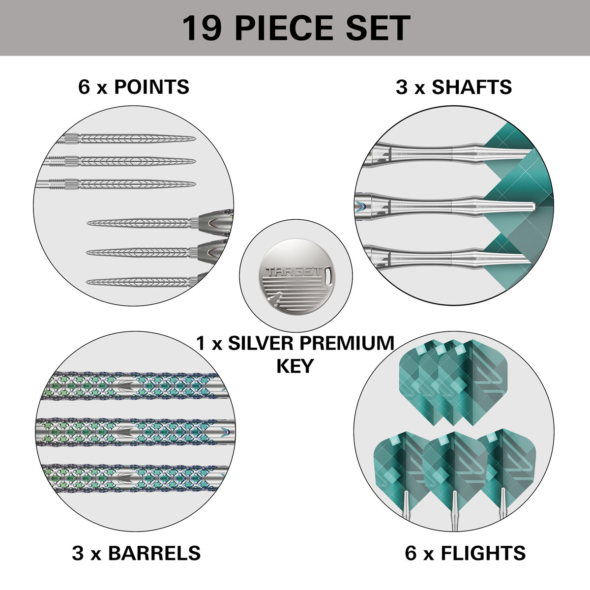 Rove 03 Steel Tip Darts contents image displaying everything included inside the box