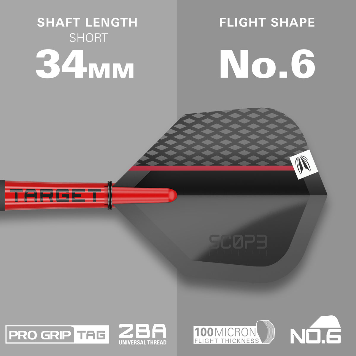 Scope 01 darts flight and shaft specifications image displaying the included setup configuration