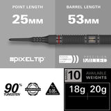 Scope 10 Soft Tip Darts specifications image showing barrel dimensions, weight, and technical details