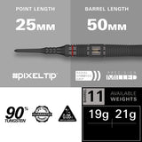 Scope 11 Soft Tip Darts specifications image showing barrel dimensions, weight, and technical details