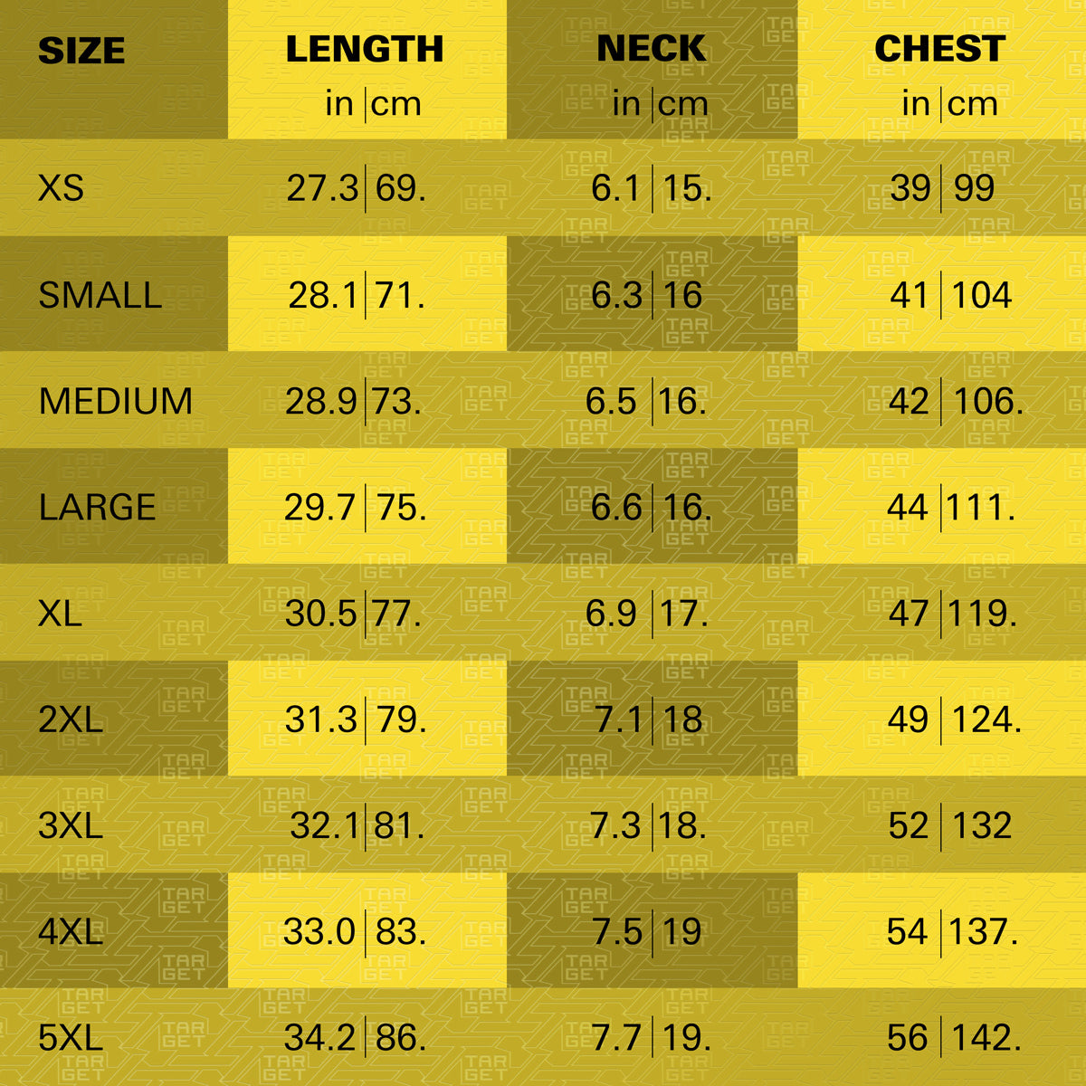 Target Scott Williams 2025 Playing Shirt sizing guide image showing available measurements and fit information