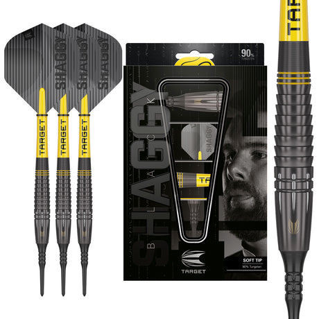 Scott Williams Black Soft Tip Darts main product image showing the darts, packaging, flights, shafts, and included accessories