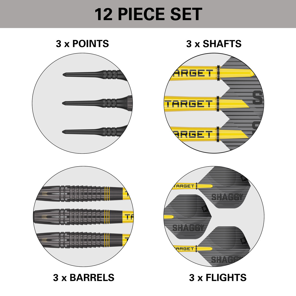 Scott Williams Black Soft Tip Darts contents image displaying everything included inside the box