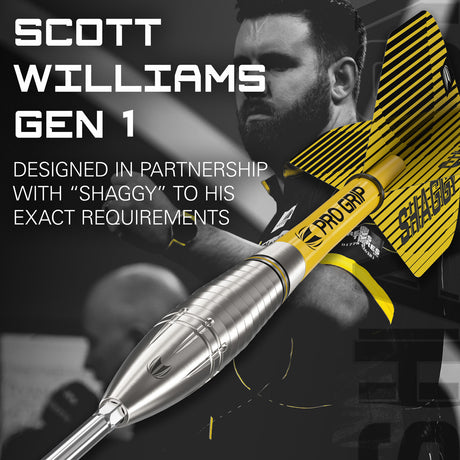 Scott Williams G1 Steel Tip Darts player card image showing the collaboration with professional darts player Scott Williams