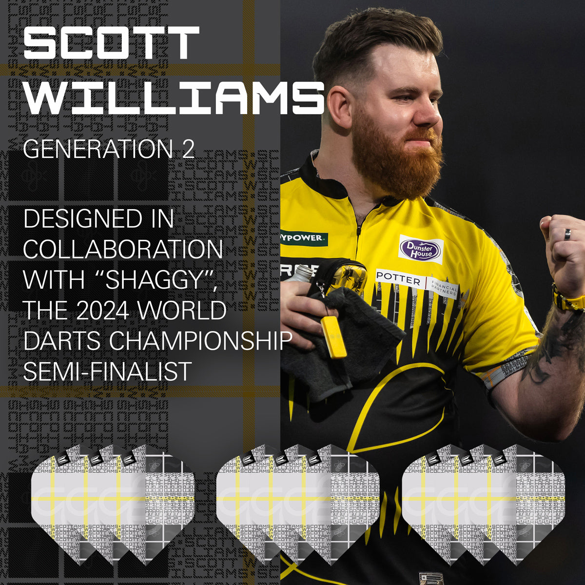 Scott Williams G2 Pro Ultra No2 Dart Flights (3 Sets) by Target image highlighting the compatible Target Scott Williams G2 dart range.
