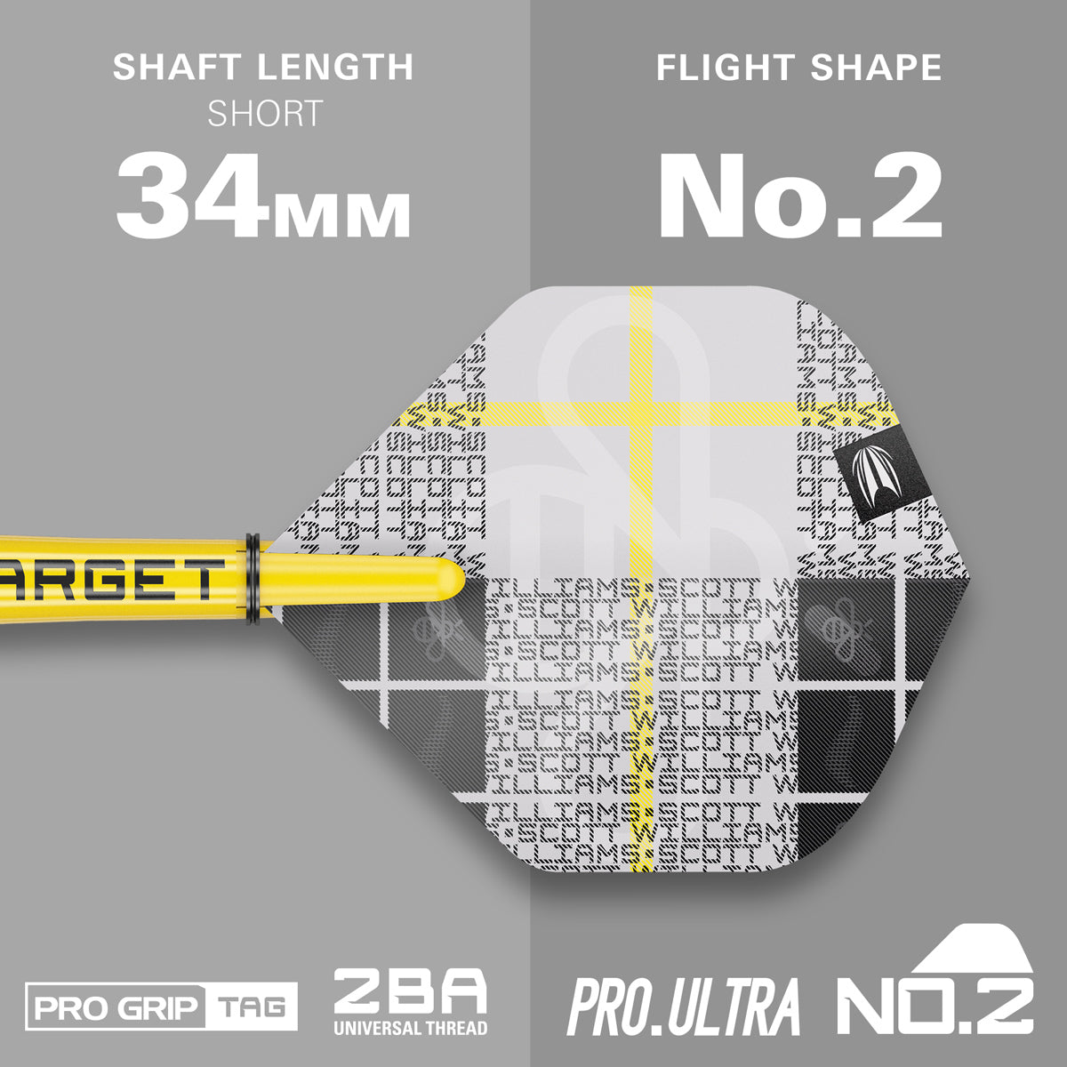 Scott Williams G2 darts flight and shaft specifications image displaying the included setup configuration