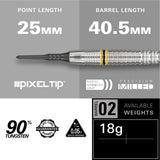Scott Williams G2 Soft Tip Darts specifications image showing barrel dimensions, weight, and technical details