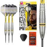 Scott Williams G2 SP Steel Tip Darts main product image showing the darts, packaging, flights, shafts, and included accessories