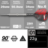 Sebastian Bialecki Steel Tip Darts specifications image showing barrel dimensions, weight, and technical details