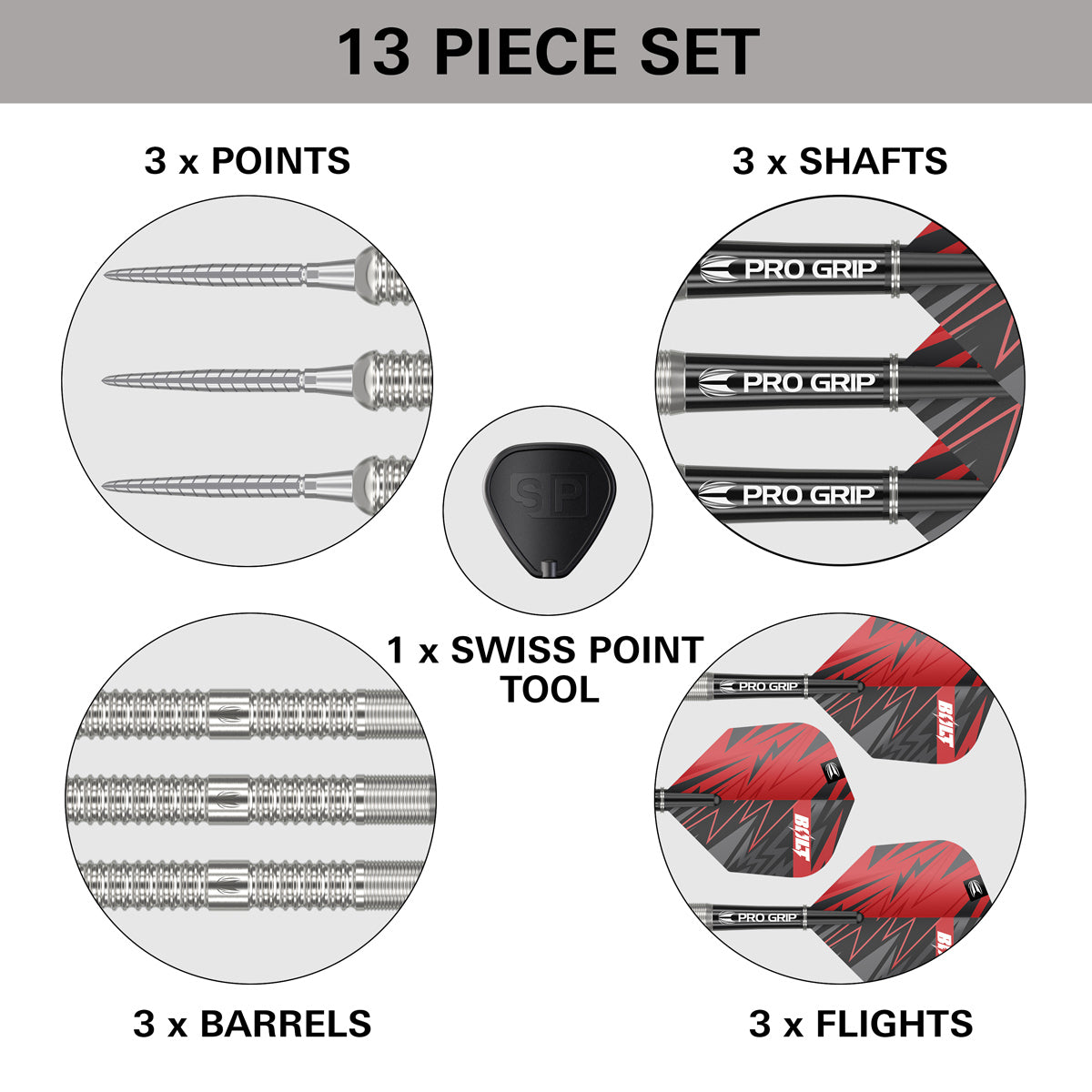 Sebastian Bialecki Steel Tip Darts contents image displaying everything included inside the box