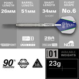 Shane McGuirk Steel Tip Darts specifications image showing barrel dimensions, weight, and technical details
