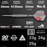 STAR WARS™ AT AT Steel Tip Darts specifications image showing barrel dimensions, weight, and technical details