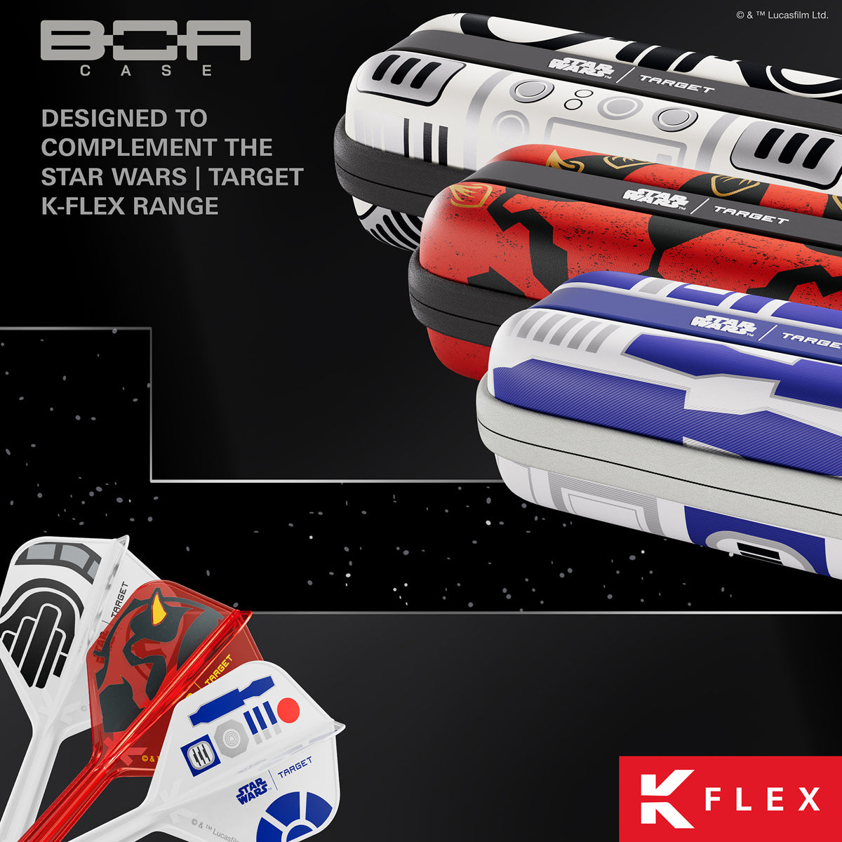 TARGET STAR WARS BOA Wallet image highlighting the branding, and all the different types of Star Wars BOA cases available