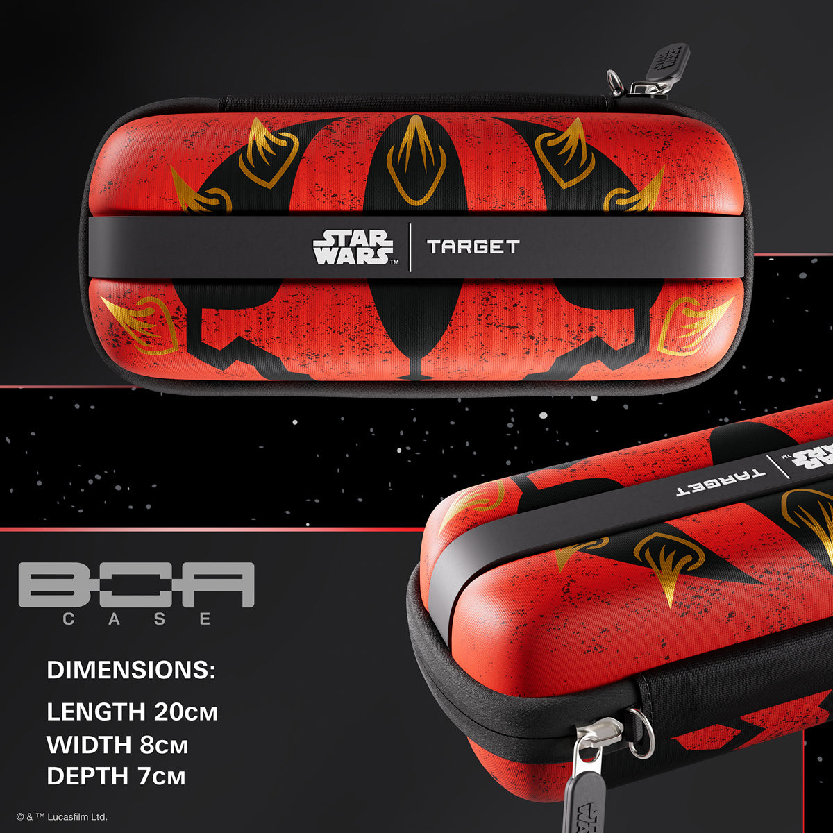 TARGET STAR WARS Darth Maul BOA Wallet dimensions image showing product measurements and storage capacity