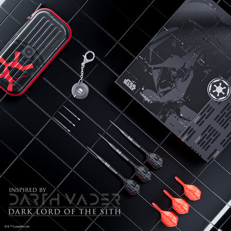 STAR WARS™ Darth Vader Steel Tip Darts main product image showing the darts, packaging, flights, shafts, and included accessories