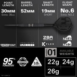 STAR WARS™ Darth Vader Steel Tip Darts specifications image showing barrel dimensions, weight, and technical details