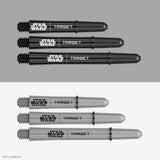 STAR WARS Target Pro Grip Dart Stems Shafts Black and Grey main product image showing the shafts, packaging, and included contents