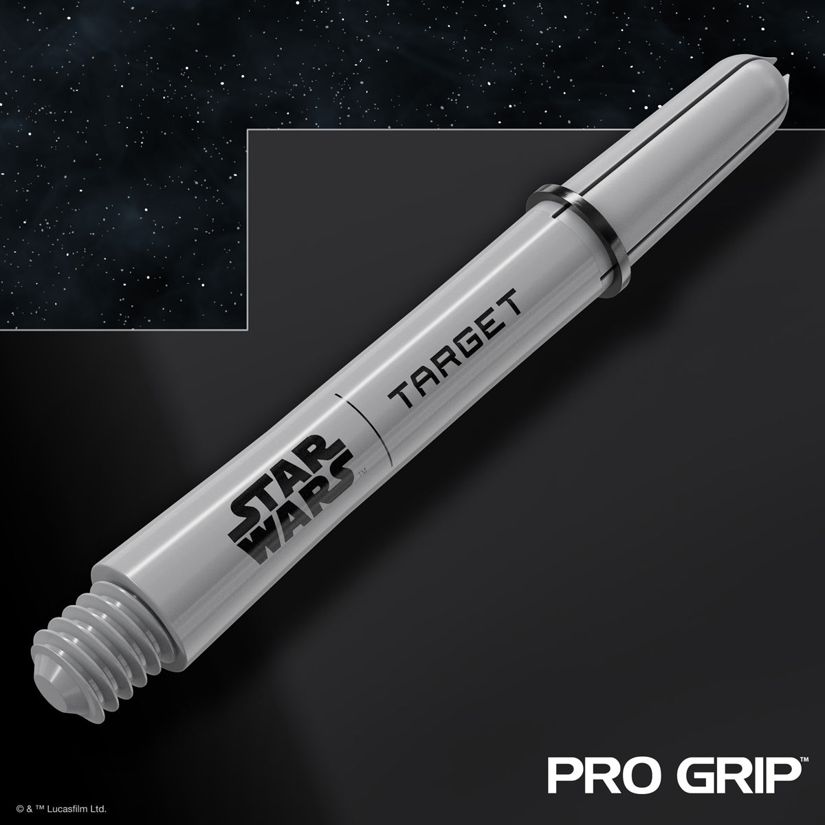 STAR WARS Target Pro Grip Dart Stems Shafts Grey angled image displaying the overall shaft profile and design