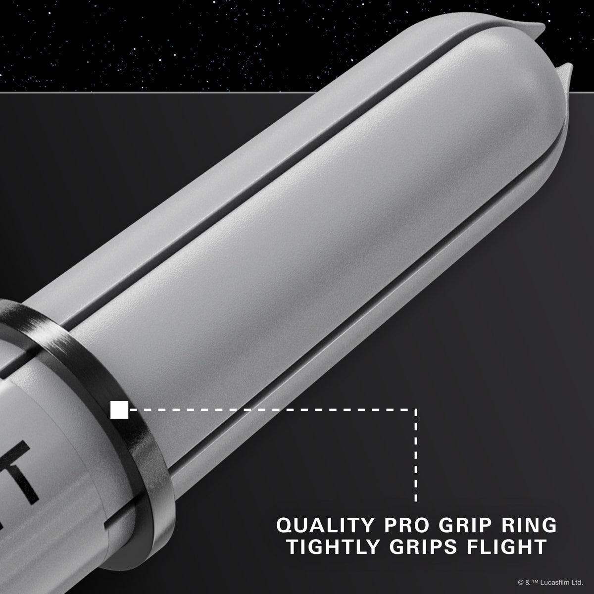 STAR WARS Target Pro Grip Dart Stems Shafts Grey image showing compatibility with dart flights and flight mounting system