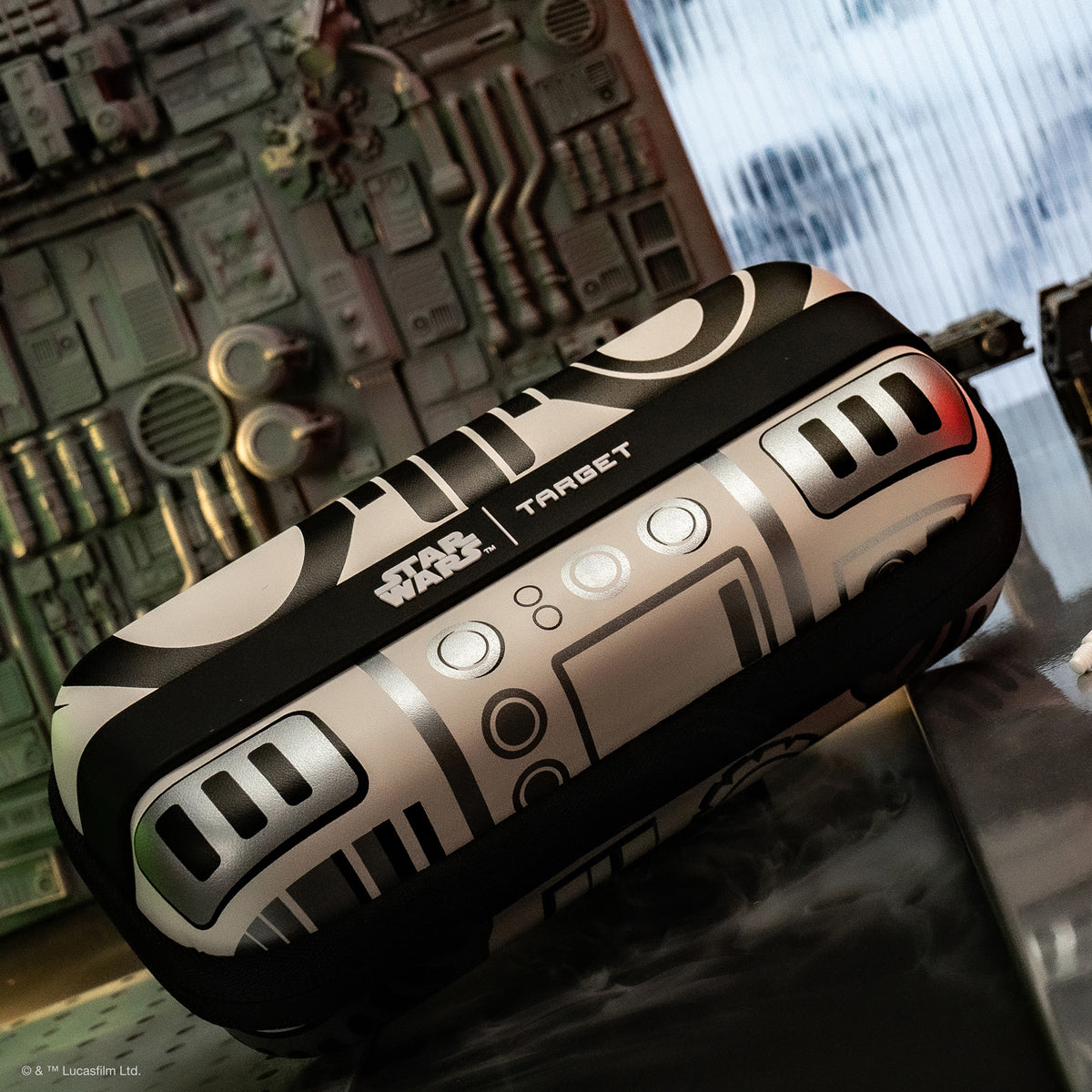 TARGET STAR WARS Stormtrooper BOA Wallet lifestyle image showing the wallet in use with darts and accessories