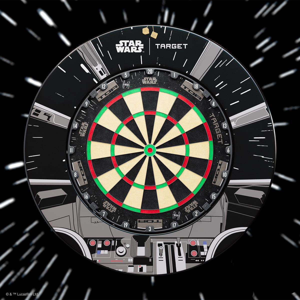 STAR WARS Target TOR Dartboard and Millennium Falcon Surround Bundle main product image showing the dartboard bundle and product contents
