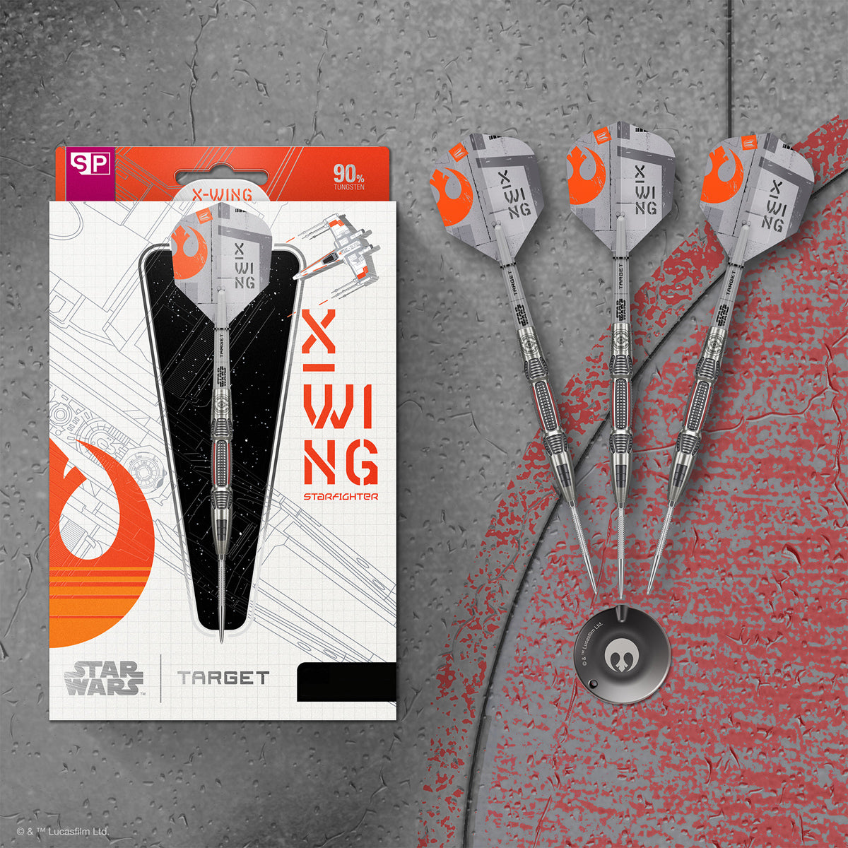 STAR WARS™ X Wing darts lifestyle image featuring a premium darts setup inspired by the Rebel Alliance