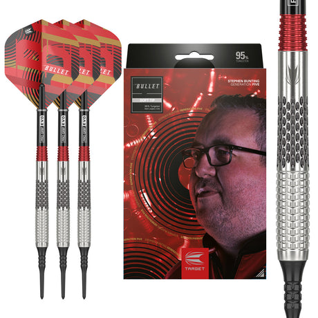 Stephen Bunting G5 Soft Tip Darts main product image showing the darts, packaging, flights, shafts, and included accessories