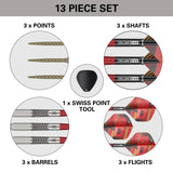 Stephen Bunting Gen 5 SP Steel Tip Darts contents image displaying all included accessories and components inside the box
