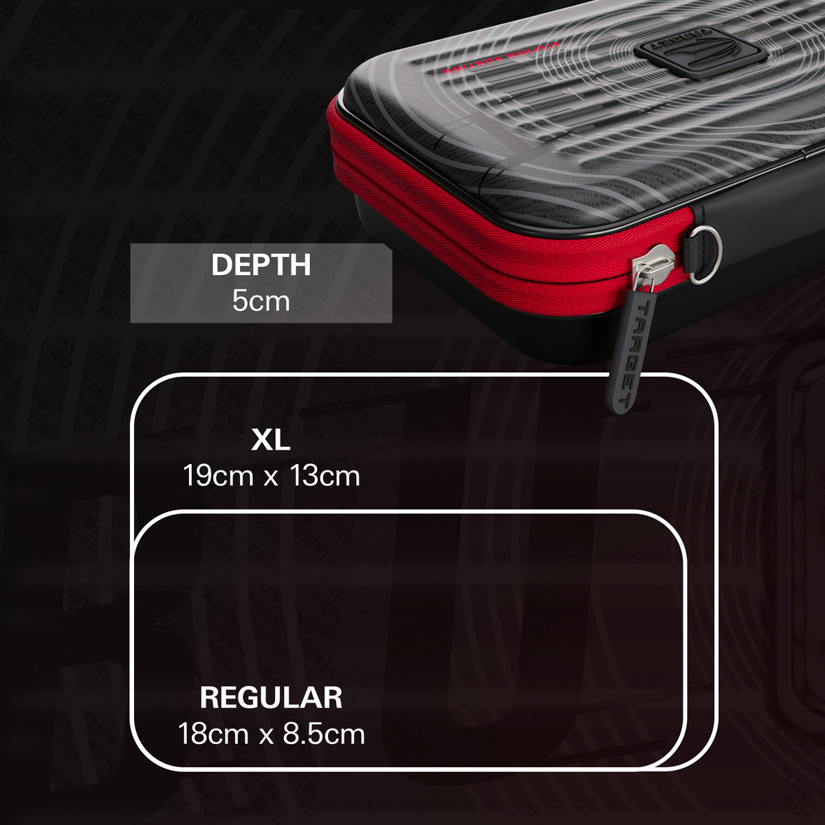 Target Stephen Bunting Takoma Ghost XL Dart Case dimensions image showing product measurements and storage capacity