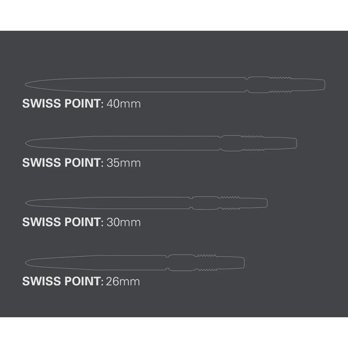 Target Swiss Chrono Points Silver image comparing the available Swiss Point lengths
