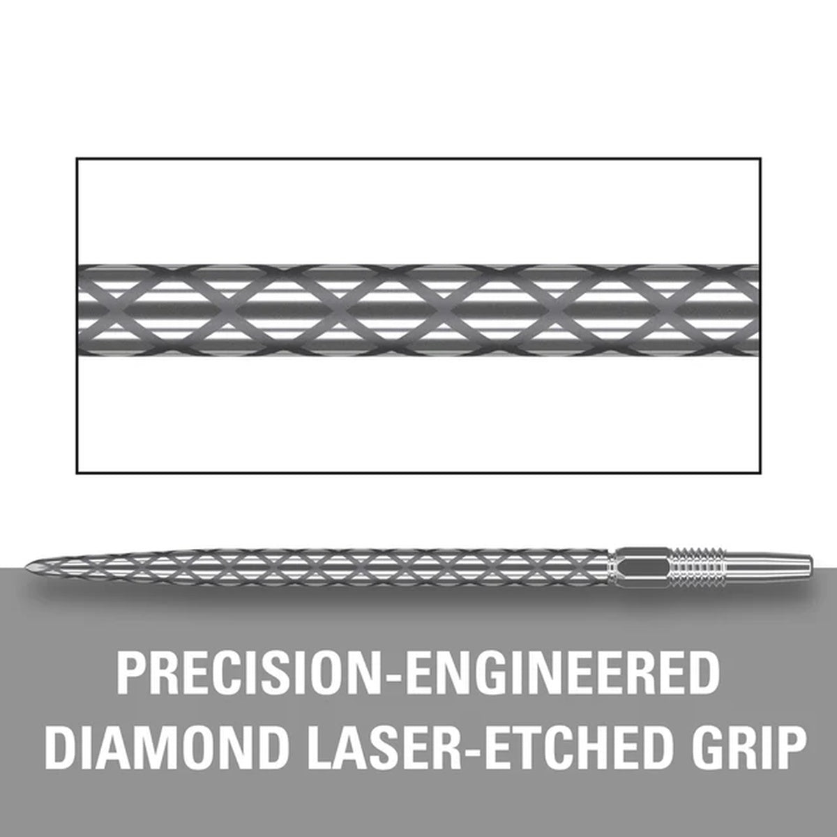 Target Swiss Diamond Replacement Dart Points Silver close up image highlighting the diamond grip texture and precision machining