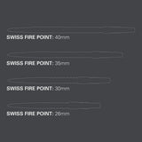 Target Swiss Firepoint Replacement Dart Points Black image comparing the available Swiss Point lengths