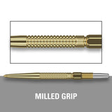 Target Swiss GRD Points Gold close up image highlighting the precision grip and machining