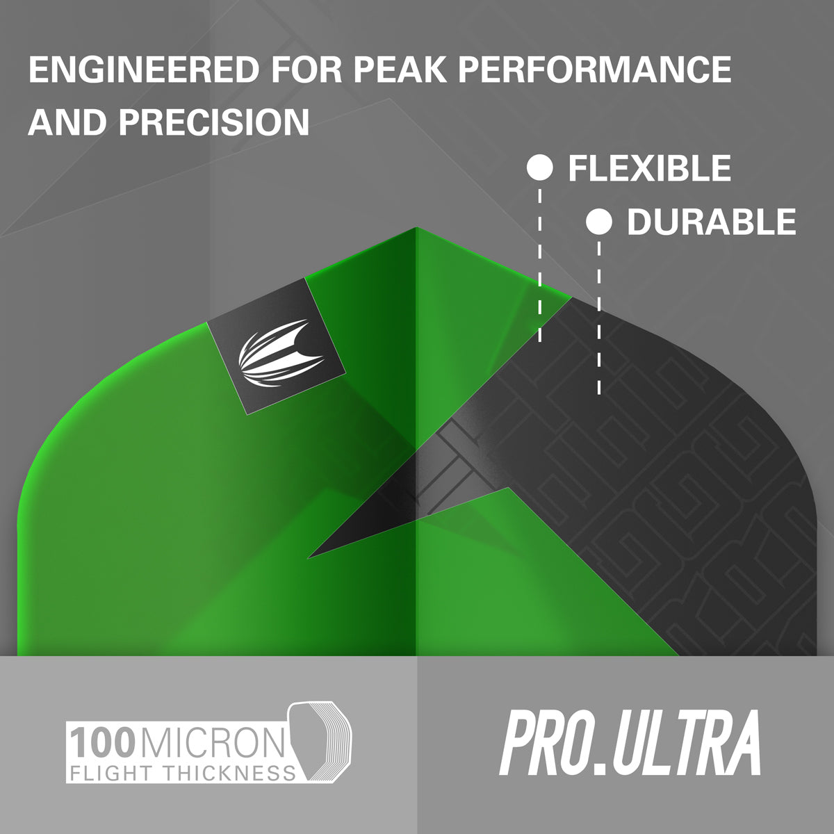 TAG Flights (3 Sets) by Target Green image highlighting the Pro.Ultra flight range and key performance features.