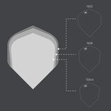 TAG Flights (3 Sets) by Target Orange size guide comparing the available flight shapes and sizes.