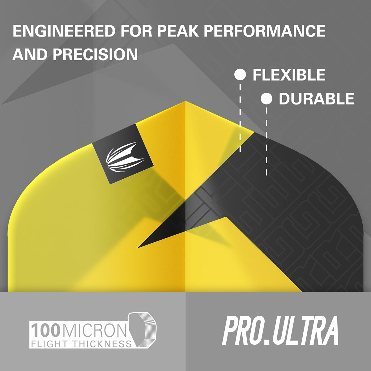 TAG Flights (3 Sets) by Target Yellow image highlighting the Pro.Ultra flight range and key performance features.