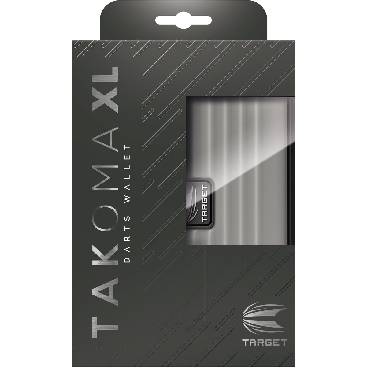 Target Takoma XL Grey Darts Case Wallet outer box image showing the retail packaging and branding