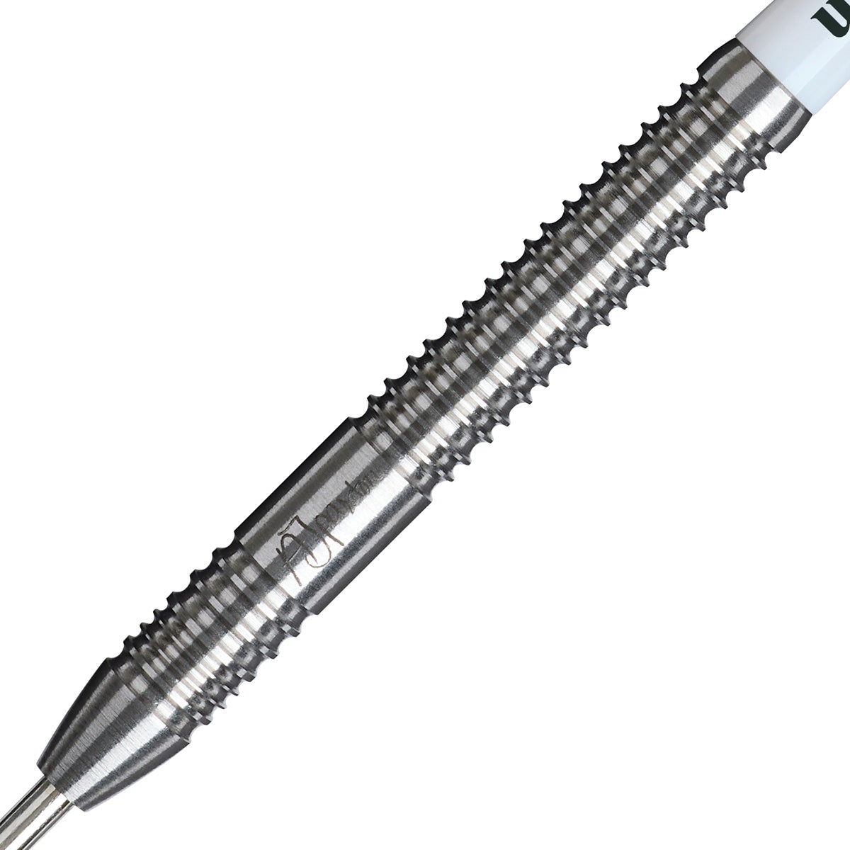 Adam Paxton Steel Tip Darts close up image showing detailed grip patterns, machining, coating, and precision craftsmanship