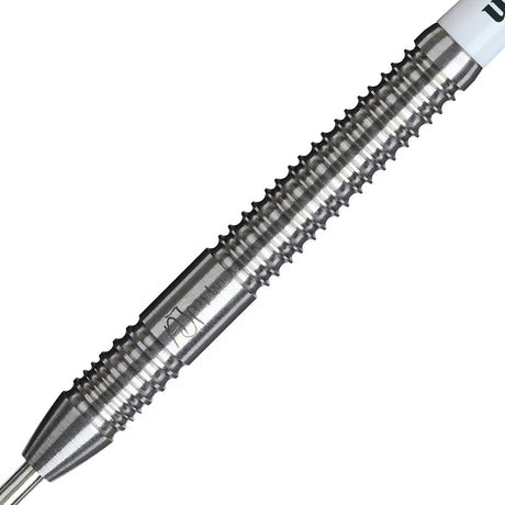 Adam Paxton Steel Tip Darts close up image showing detailed grip patterns, machining, coating, and precision craftsmanship