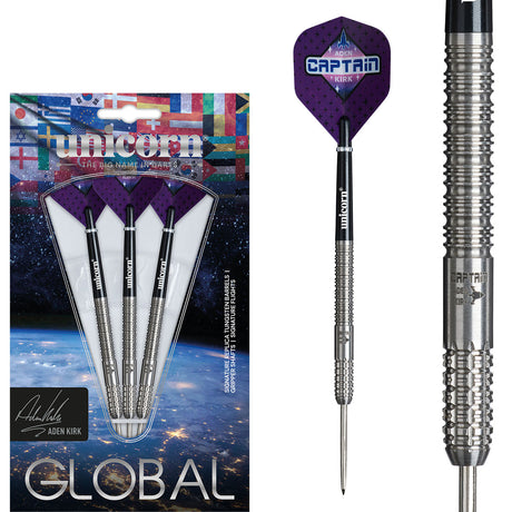Aden Kirk Steel Tip Darts main product image showing the darts, packaging, flights, shafts, and included accessories