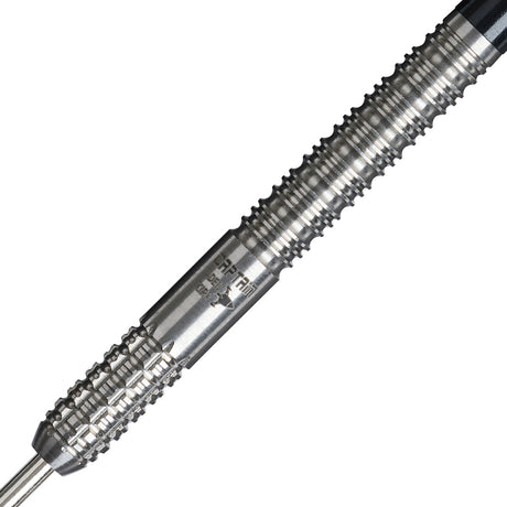 Aden Kirk Steel Tip Darts close up image showing detailed grip patterns, machining, coating, and precision craftsmanship