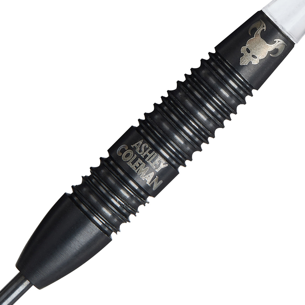 Ashley Coleman Steel Tip Darts close up image showing detailed grip patterns, machining, coating, and precision craftsmanship