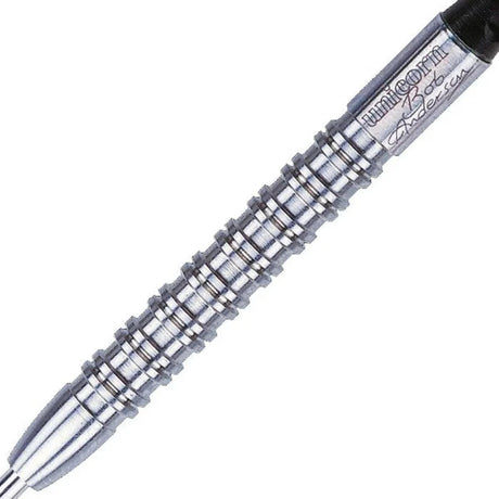 Bob Anderson World Champion Ambassador Steel Tip Darts close up image showing detailed grip patterns, machining, coating, and precision craftsmanship