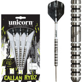 Callan Rydz The Riot Phase 2 Steel Tip Darts main product image showing the darts, packaging, flights, shafts, and included accessories