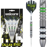 Callan Rydz The Riot Steel Tip Darts main product image showing the darts, packaging, flights, shafts, and included accessories