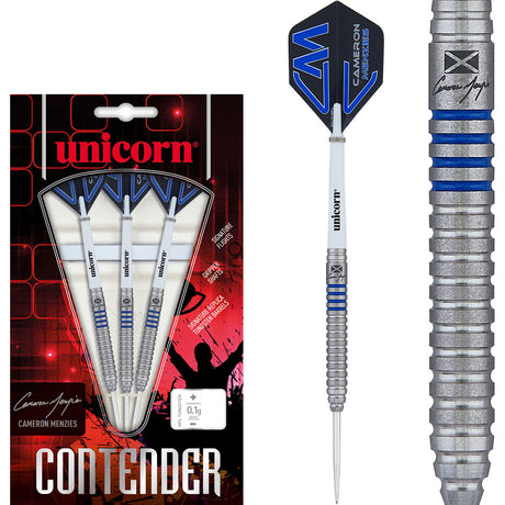 Cameron Menzies Phase 2 Steel Tip Darts main product image showing the darts, packaging, flights, shafts, and included accessories